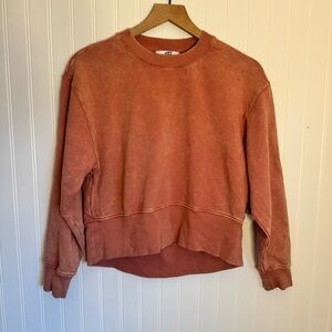 JoyLab Women’s Salmon Pink Cropped Crewneck Bleach Spattered Sweater Size XS